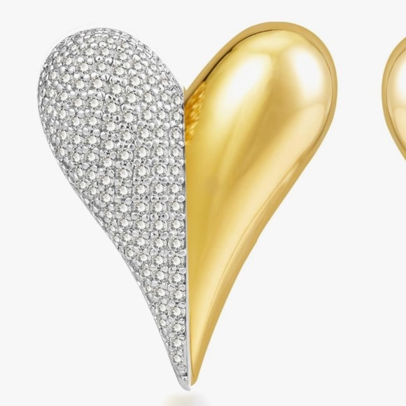 Gorgeous Nordstrom Heaven 18KT dip Silver Gold Crystal Two Faced Heart  Earrings